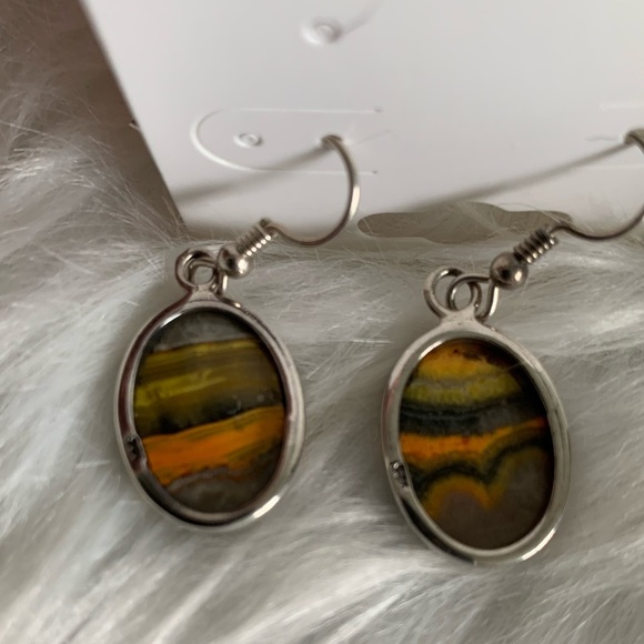 Bumblebee Jasper dangle sterling silver earrings - Picture 3 of 3